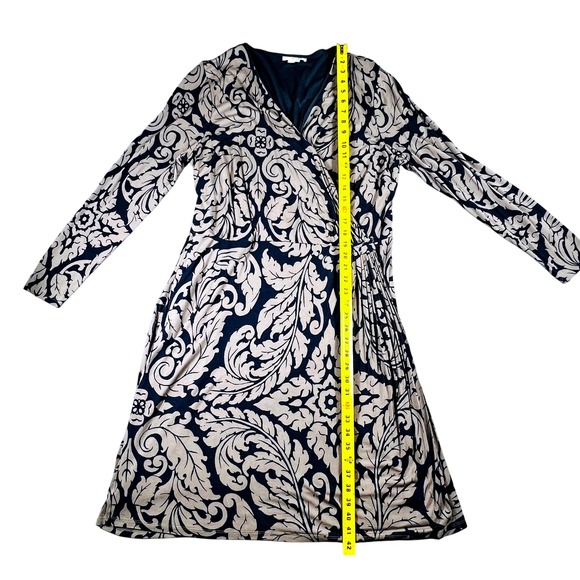 Boden Jersey Wrap Dress Blue Gray Baroque Print Long Sleeve Plus Size 16R - Picture 9 of 11